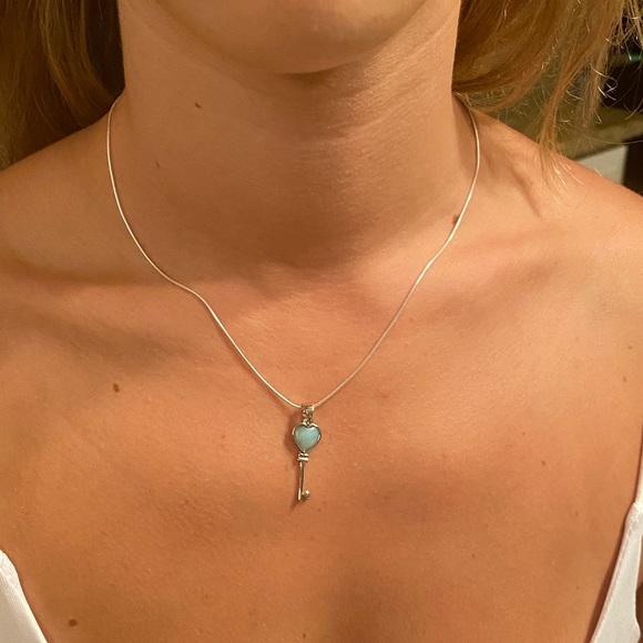 Natural Larimar Key Sterling Silver Necklace - Picture 14 of 16
